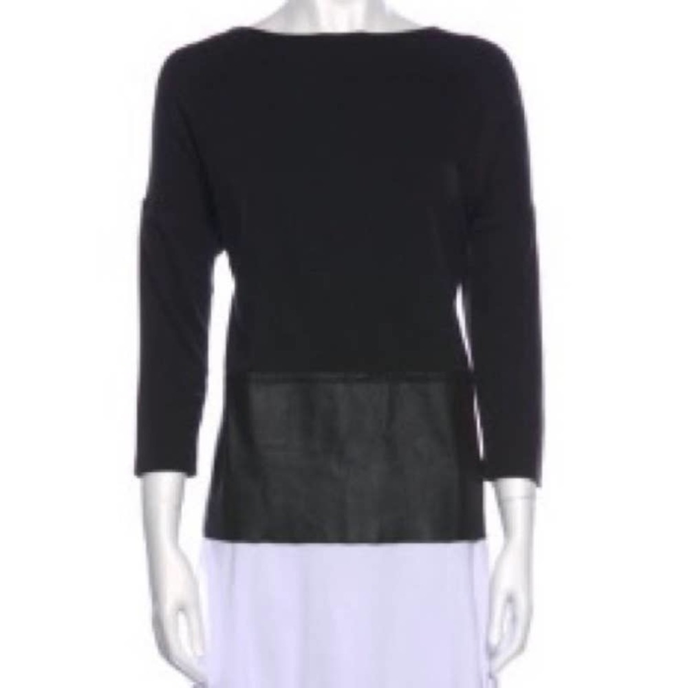 Lafayette 148 Bateau Neckline Mixed Media 3/4 Sleeve Top -